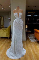 Mermaid Wedding Dress Sleeveless Strapless Sequined Formal Dress