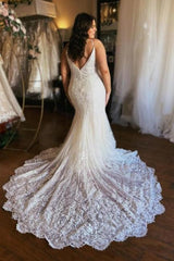 Mermaid Wedding Dress Spaghetti Straps Bridal Gown Lace