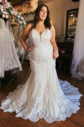 Mermaid Wedding Dress Spaghetti Straps Bridal Gown Lace