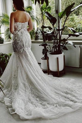 Mermaid Wedding Dress Strapless Lace Sequined Bridal Gown With Train