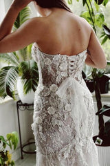 Mermaid Wedding Dress Strapless Lace Sequined Bridal Gown With Train