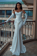 Mermaid Wedding Dress Strapless Satin Ivory Sleeveless Bridal Gown