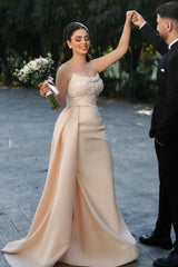 Mermaid Wedding Dress Strapless Sequined Bridal Gown With Pearls