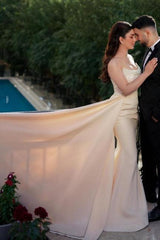 Mermaid Wedding Dress Strapless Sequined Bridal Gown With Pearls