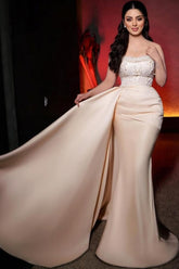 Mermaid Wedding Dress Strapless Sequined Bridal Gown With Pearls