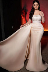 Mermaid Wedding Dress Strapless Sequined Bridal Gown With Pearls