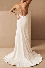 Mermaid Wedding Dress V Neck Sleeveless With Train