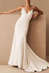 Mermaid Wedding Dress V Neck Sleeveless With Train