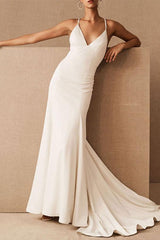 Mermaid Wedding Dress V Neck Sleeveless With Train