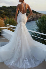 Mermaid Wedding Dress with Lace and Back Hole