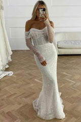 Mermaid Wedding Dress with Sequined Long Sleeves