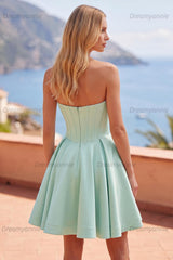 Mint Green Strapless Corset A-Line Short Homecoming Dress