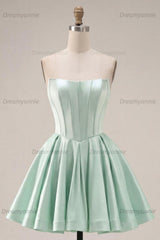 Mint Green Strapless Corset A-Line Short Homecoming Dress