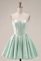 Mint Corset Short Strapless A Line Homecoming Dress