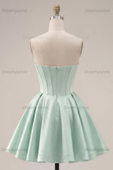 Mint Green Strapless Corset A-Line Short Homecoming Dress