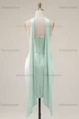 Mint Green Strapless Ruched Corset Tight Short Homecoming Dress with Slit