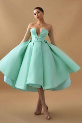 Mint Green Homecoming Dress Strapless Sleeveless A Line Cocktail Dress With Ruffles