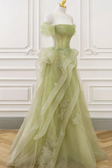 Mint Green Prom Dress Tulle Lace Long Elegant Corset Formal Party Evening Dress