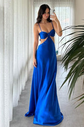 Mint Green Satin Cutout Prom Dress With Bow Bodice And Spaghetti Straps Formal Evening Gown