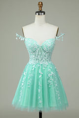 Mint Homecoming Dress Backless Short Prom Dress with Appliques