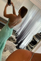 Mint Prom Dress Spaghetti Straps Appliques Mermaid Long Evening Dress