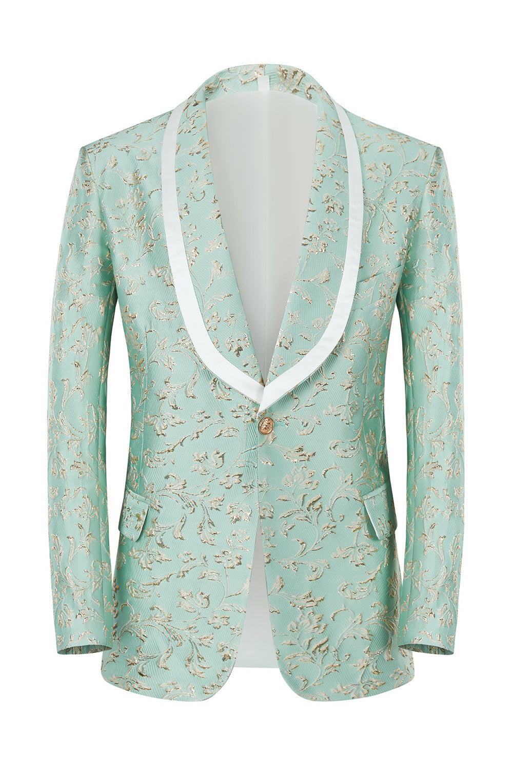 Mint Shawl Lapel Jacquard One Button Men's Prom Suit Blazer Pants