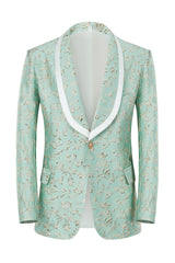Mint Shawl Lapel Jacquard One Button Men's Prom Suit Blazer Pants