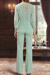 Mint Green Mother of the Bride Pantsuit 3/4 Sleeve Wedding Guest Pantsuit
