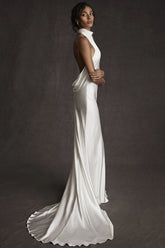 High Neck Beach Wedding Dress Mermaid Backless Beach Bridal Gown