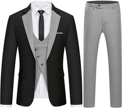 Modern Black and Gray 3 Piece Notched Lapel Men's Business Suit