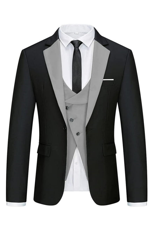Modern Black and Gray 3 Piece Notched Lapel Men's Business Suit
