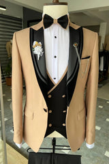 Modern Khaki Peaked Lapel 3 Piece Men Suit for Prom