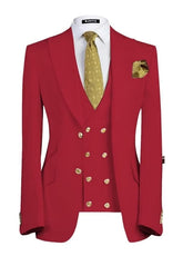 Modern Red 3 Piece Peaked Lapel Prom Suit for Men