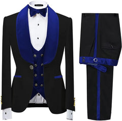 Modern Royal Blue Shawl Lapel 3 Piece Velvet Wedding Suit