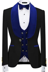 Modern Royal Blue Shawl Lapel 3 Piece Velvet Wedding Suit