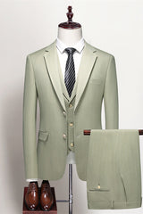 Modern Sage Green 3 Piece Notched Lapel Prom Suit for Men
