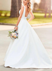 Modern Satin V Neck Ball Gown Wedding Dress