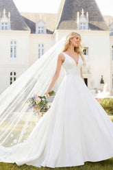 Modern Satin V Neck Ball Gown Wedding Dress