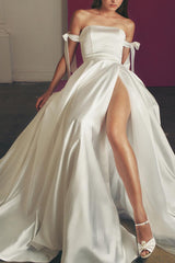 Modern Sexy Satin Off The Shoulder A Line Wedding Dress