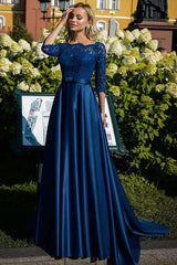Mother of the Bride Satin A Line Dresses Featuring Lace and Belt