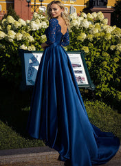 Mother of the Bride Satin A Line Dresses Featuring Lace and Belt