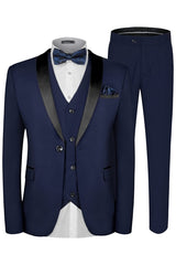Navy Blue Three Piece Shawl Lapel Wedding Suit for Men