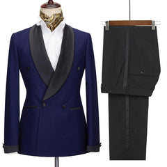 Navy Blue Wedding Suit with Black Shawl Lapel Newest