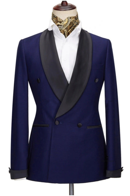 Navy Blue Wedding Suit with Black Shawl Lapel Newest