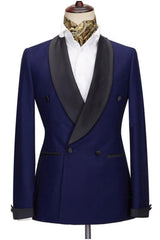 Navy Blue Wedding Suit with Black Shawl Lapel Newest