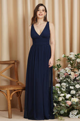 Royal Blue Chiffon V-Neck Sleeveless Long Bridesmaid Dress
