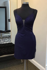 Navy Homecoming Dress Fringed Tight Short Prom Dress