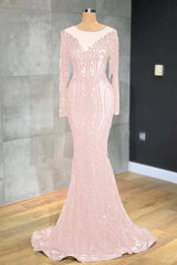 Navy Mermaid Prom Dress Long Sleeve Formal Dress With Lace Appliques