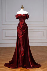 Navy Prom Dress Blue Off The Shoulder Formal Dress with Detachable Train