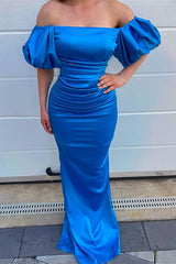 Ocean Blue Off The Shoulder Mermaid Long Evening Dress